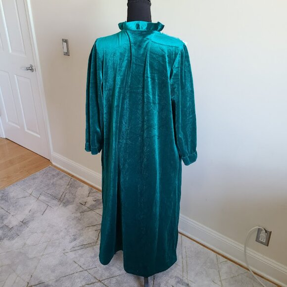 Vintage Tara New York Deep Emerald Teal Velour Nightgown Lace Ruffle Collar Made - Picture 4 of 9